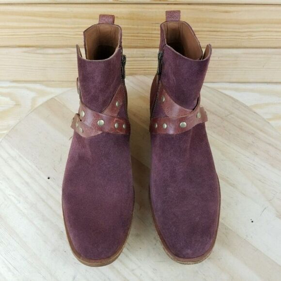 Kork Ease 6 US Kenai Studded Ankle Boots Booties Burgundy Suede Buckle Strap NEW - Picture 2 of 11